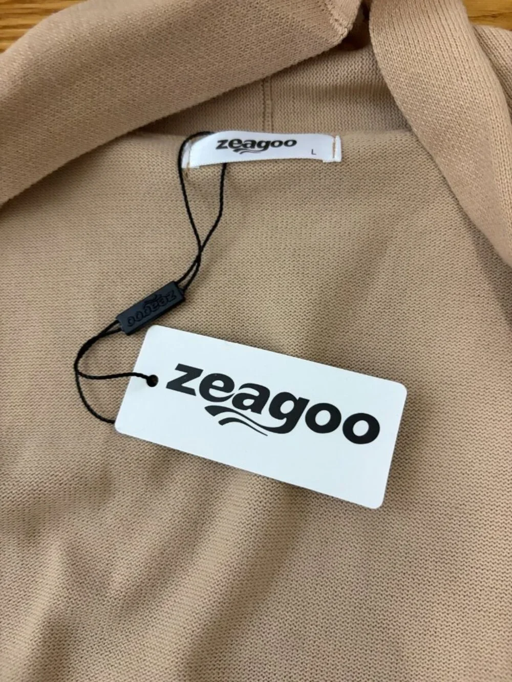 Zeagoo Womens Open Front Cardigan Duster Sweater Sz Large Beige Pockets NWT